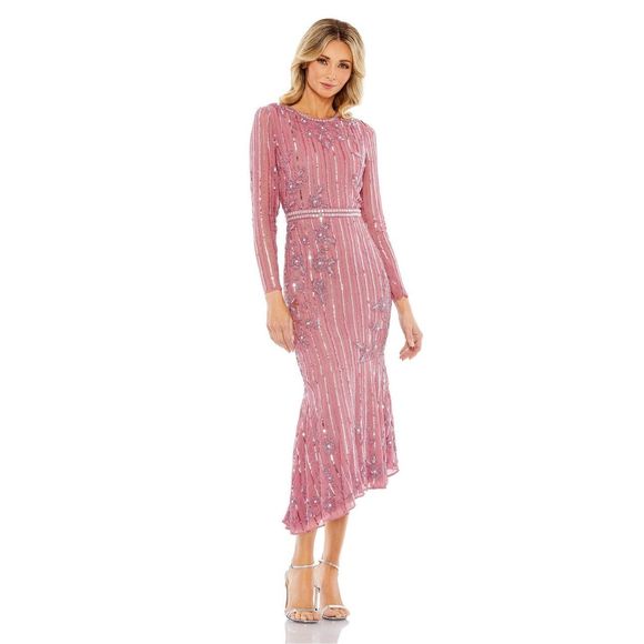 MAC DUGGAL LONG SLEEVE TEA LENGTH DRESS - Picture 1 of 11